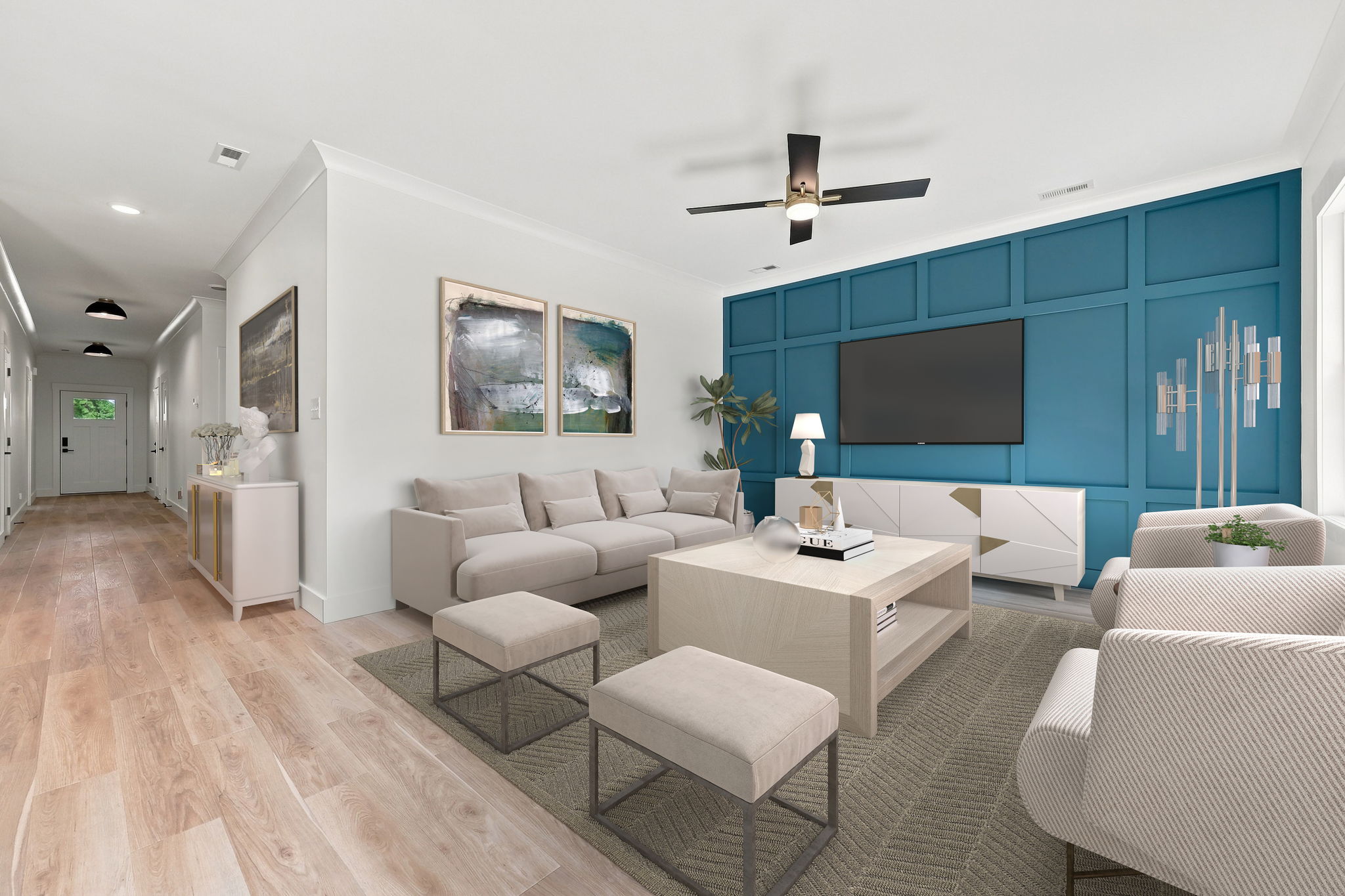Blue Feature Wall at The Eliora by Covenant Construction Group